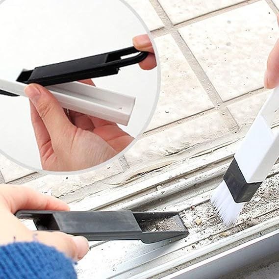 Zuha Plastic 2 In 1 Multi-Function Window Slot Brush With Dustpan Screen Keyboard Drawer Wardrobe Corner Gap Dust Removal Cleaning Brush