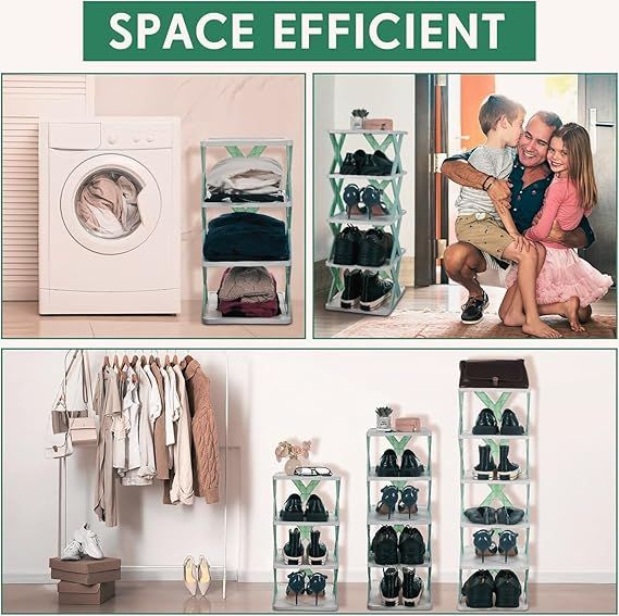 Zuha 5 Layer Plastic Shoe Rack for Home | Stackable & Adjustable Shoe Stand Organizer | Foldable Corner Shelf for Footwear, Books | Space Saving Entryway Storage Tower