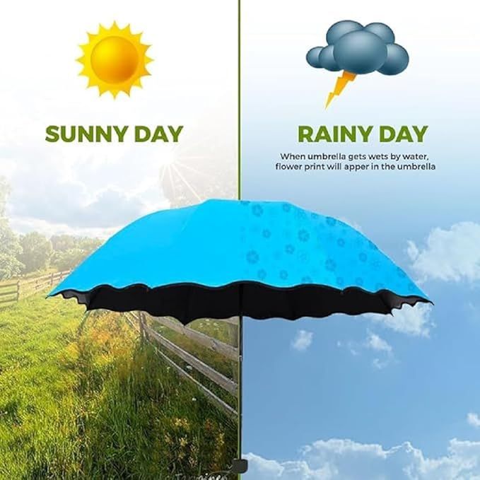Zuha 3 Fold Magic Umbella Anti UV Protection, Beautiful Creative Magical of Blooming Flowers Design Multi Style Umbrella for Man and Women
