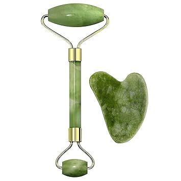 Zuha Roller & Gua Sha Facial Massager – Natural Himalayan Stone Face Roller for Skin Care, Anti-Aging, Wrinkle Reduction & Serum Application | Relaxing Face & Neck Massage Tool (Green)
