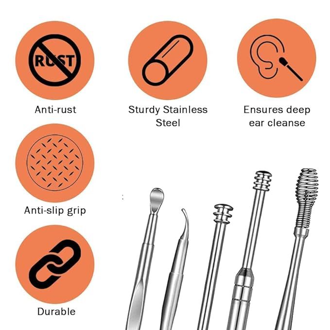 Zuha 6 Pcs Ear Wax Cleaner, Ear Pick Earwax Removal Kit, Ear Cleansing Tool Set, Ear Curette Ear Wax Remover Tool with a Storage Box