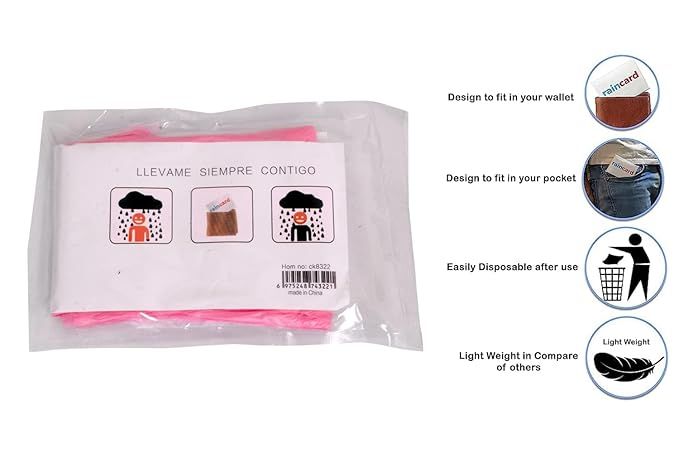 Zuha Unisex Disposable Rain Card for Emergency Use | Waterproof Rain with Smallest Pocket Size| Easy to Carry & Use and Reusable | 2 to 3 time wear Thin Plastic