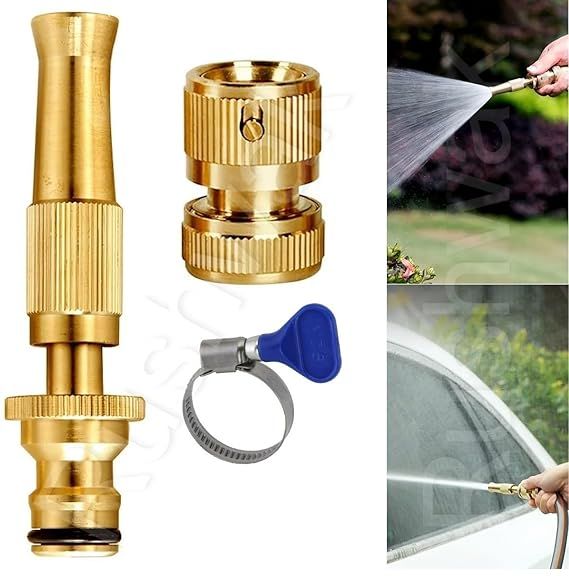 Zuha Brass Water Spray Nozzle for 1/2" Hose Pipe - Adjustable Pressure Booster Gun for Car Wash & Gardening, 10 x 2 cm