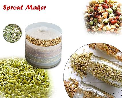 Zuha  ORNAMENTS Sprout Maker With 4 Compartments For Multi Purpose Use - Plastic Grocery Container Sprouted Grains Seeds Dal Channa Chole Ragi Organic Sprouting Jar (500Ml,4-Layer)