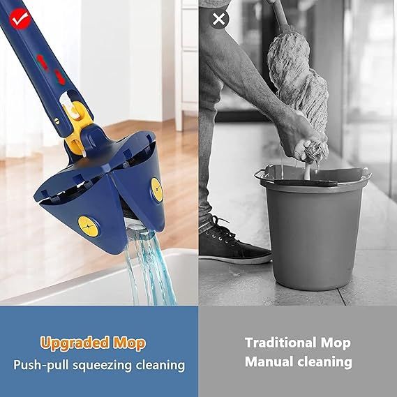 Zuha 360° Rotatable Adjustable Triangle Cleaning Mop with Stainless Steel Long Handle Push-Pull Squeezing Cleaning Mop Dry & Wet Mop Floor Windows Ceiling