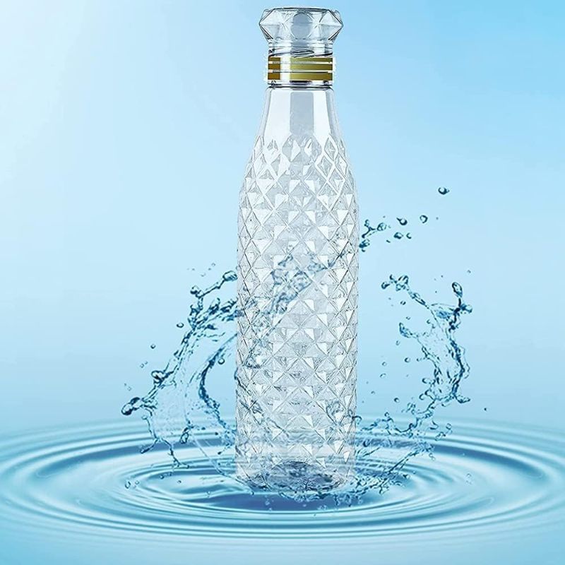 Zuha crystal clear Diamond Shape water bottle Food Grade plastic with Diamond Cap Ideal for Restraunt Kitchen Home Office Sports School Travelling Gym Yoga