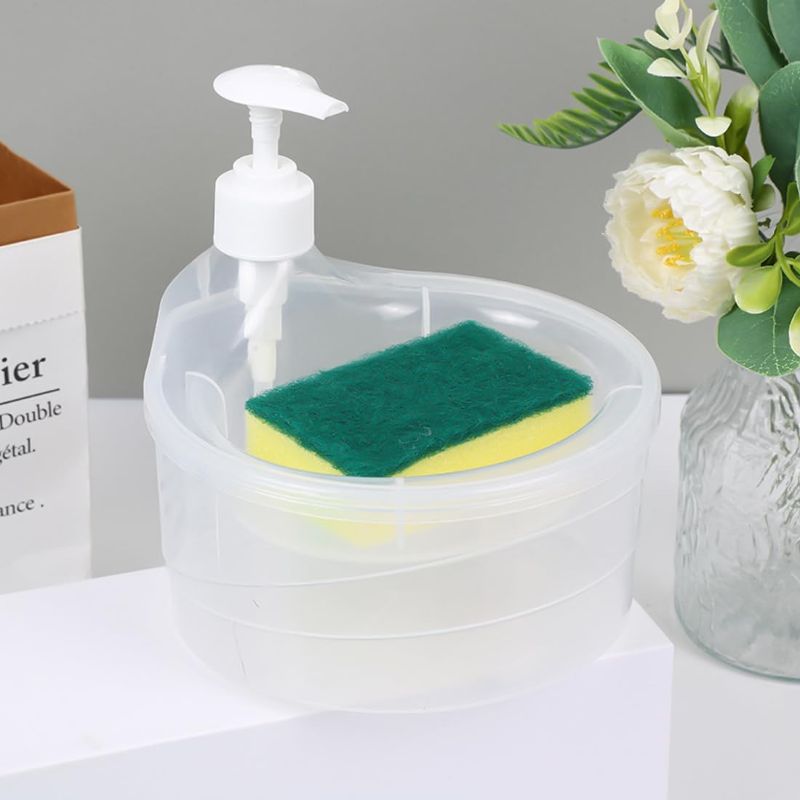 Zuha Double Layer Soap Dispenser for Bathroom Accessories Dishwasher Liquid Holder Liquid Dispenser Pump with Sponge Holder Kitchen Sink Accessories Items(Multi Colour) Plastic
