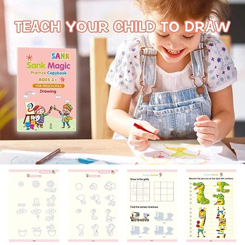Zuha Magic Practice Copybook, ( 10 REFILL) Number Tracing Book for Preschoolers with Pen, Magic Calligraphy Copybook Set Practical Reusable Writing Tool Simple Hand Lettering