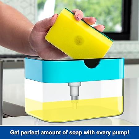 Zuha 2 in 1 Soap Dispenser for Bathroom Accessories Dishwasher Liquid Holder Liquid Dispenser Pump 400 ML with Sponge Holder Kitchen Sink Accessories Items