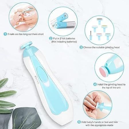 Zuha Baby Nail Trimmer Electric Nail Drill Professional Portable, Safe Baby Nail File,Baby Nail Clippers with Light &6 Grinding Pads Polishing Shape Tools for Newborn Toddler or Adults Toes and Fingernails, Kids Nail Care, Polish Trim