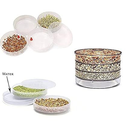Zuha  ORNAMENTS Sprout Maker With 4 Compartments For Multi Purpose Use - Plastic Grocery Container Sprouted Grains Seeds Dal Channa Chole Ragi Organic Sprouting Jar (500Ml,4-Layer)