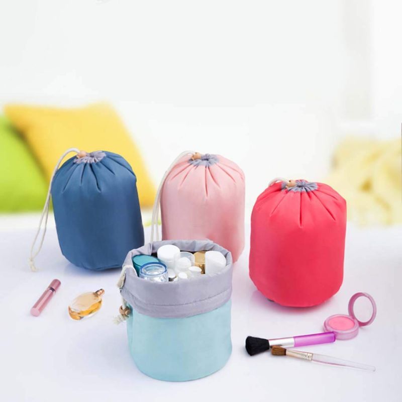 Zuha Latest Stylish Bucket Barrel Shaped Makeup Pouch for Girls | Round Cosmetic Bag with Multi Pockets | Make-Up Toiletry Pouches for Travel | Storage Organizer & Wash Bags for Women