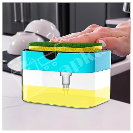 Zuha 2 in 1 Soap Dispenser for Bathroom Accessories Dishwasher Liquid Holder Liquid Dispenser Pump 400 ML with Sponge Holder Kitchen Sink Accessories Items