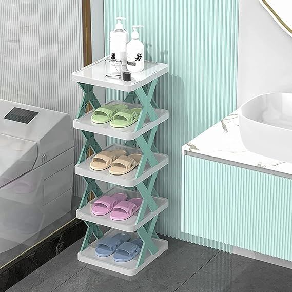 Zuha 5 Layer Plastic Shoe Rack for Home | Stackable & Adjustable Shoe Stand Organizer | Foldable Corner Shelf for Footwear, Books | Space Saving Entryway Storage Tower