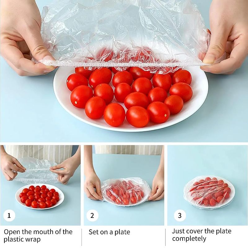 Zuha 100Pcs Elastic Food Storage Covers Adjustable Sealing Bowl Lids Disposable Fresh Keeping Bags for Vegetables Fridge Storage BPA Free Kitchen Wrap Seal Bags