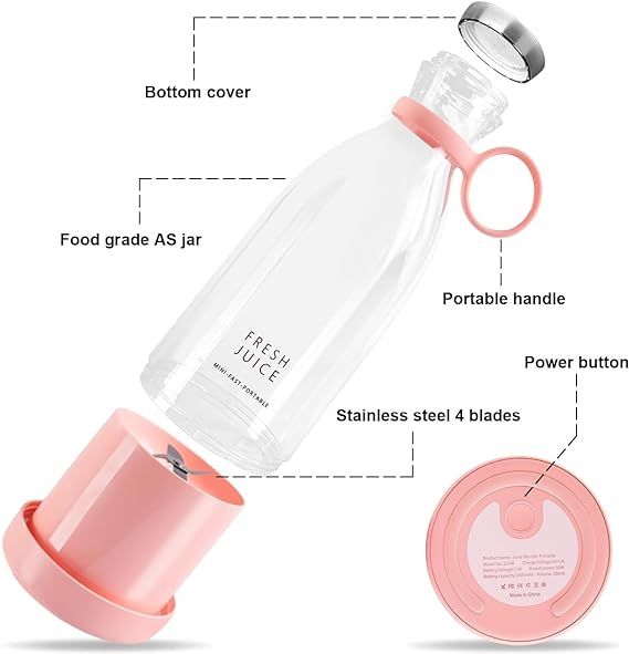 Zuha Mini Portable USB Juicer Bottle | Electric Blender for Juices, Smoothie, Protein Shakes | Perfect for Travel Gym Office | Self Mixing Grinder, USB Rechargeable