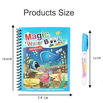 Zuha Reusable Magic Water Coloring Painting Book for Kids - Self Drying Water Pen - Fun and Learn Cartoon Educational Drawing Pad (Pack of 1)