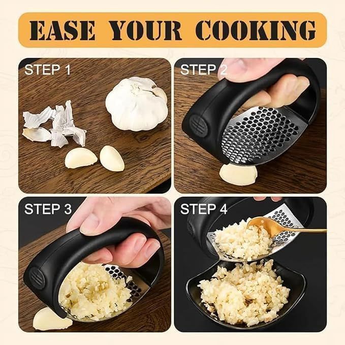 Zuha Kitchen Stainless Steel Garlic Press with Ergonomic Handle,Garlic Crusher, Handy Garlic Crusher, Kitchen Garlic Crushing Tool Stainless Steel