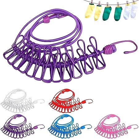 Zuha 1 Piece Cloth Drying Rope/Elastic Rope with Hook/12 Clip Elastic Hanging Rope/Stretchable/Clothesline/Portable Cloth Dryer/Kapde Sukhane Ki Rassi/Travel Home Outdoor(Multicolour), Assorted