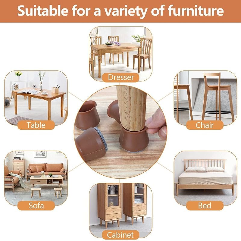 Zuha Silicone Chair Leg Floor Protectors – 8 Pcs | Rubber Chair Leg Caps Furniture Protector to Prevent Scratches, Reduce Noise, Anti-Slip | Furniture Leg Covers for Chair, Stool Table,Brown