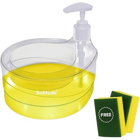 Zuha Double Layer Soap Dispenser for Bathroom Accessories Dishwasher Liquid Holder Liquid Dispenser Pump with Sponge Holder Kitchen Sink Accessories Items(Multi Colour) Plastic