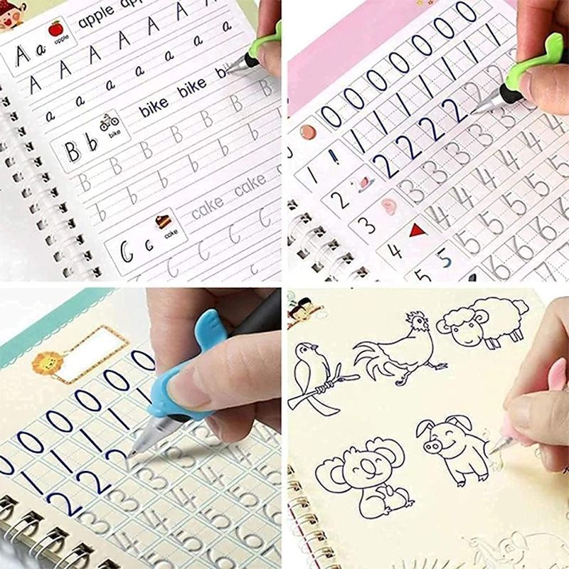 Zuha Magic Practice Copybook, ( 10 REFILL) Number Tracing Book for Preschoolers with Pen, Magic Calligraphy Copybook Set Practical Reusable Writing Tool Simple Hand Lettering