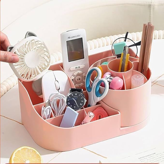 Zuha Makeup Organiser Cosmetic Makeup Lipstick Storage Box with Drawer Plastic Case Holder Skin Care Products for Dressing Table Rotable side secction 16 grid(360 Rotation-PINK)