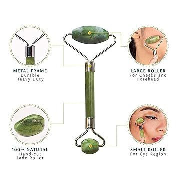 Zuha Roller & Gua Sha Facial Massager – Natural Himalayan Stone Face Roller for Skin Care, Anti-Aging, Wrinkle Reduction & Serum Application | Relaxing Face & Neck Massage Tool (Green)