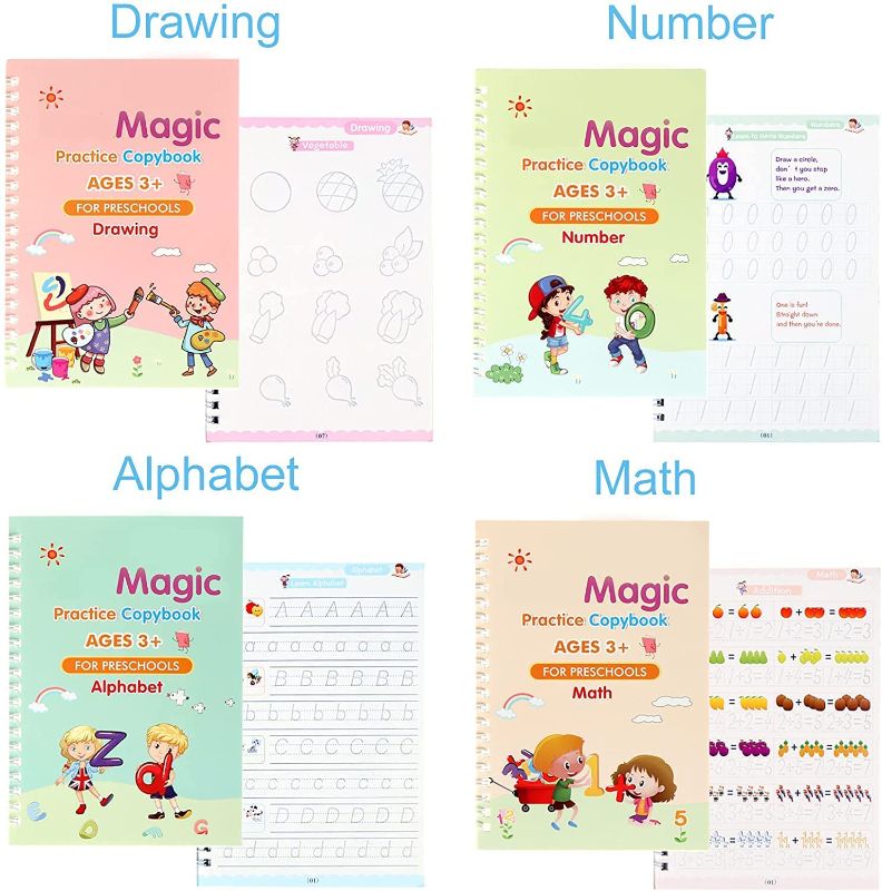 Zuha Magic Practice Copybook, ( 10 REFILL) Number Tracing Book for Preschoolers with Pen, Magic Calligraphy Copybook Set Practical Reusable Writing Tool Simple Hand Lettering