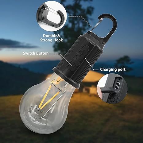 Zuha Rechargeable Camping Hanging Bulb, Waterproof LED Tent Light with USB Cable, 3 Modes Hanging Camping Lantern, Hanging Lamp for Hiking, Emergency, Household, Car Repairing (Multi)