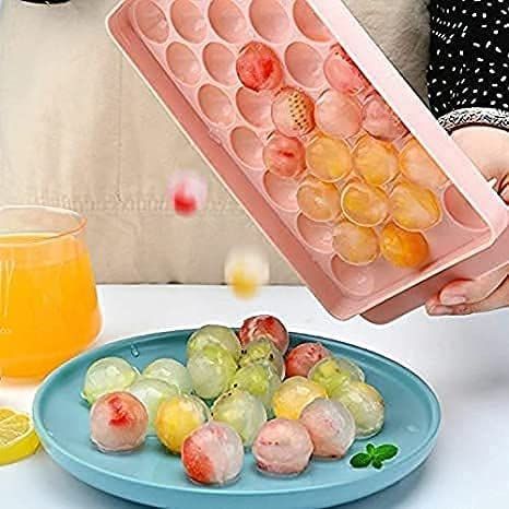 Zuha Plastic Reusable Flexible Round Ice Cube Trays, 33 Cavity Mini Round Ice Plastic Tray Molds for Whiskey & Cocktails, Keep Drinks Chilled Multicolor