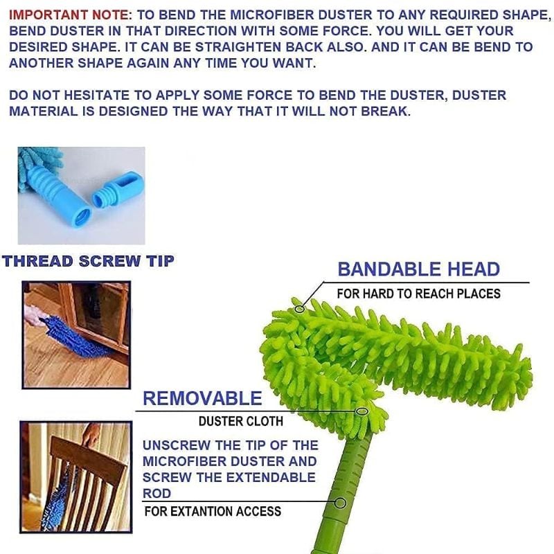 Zuha Fan Cleaner Brush with Long Rod Flexible Fan Cleaning Mop Microfiber Dust Cleaner Foldable Duster for Home Cleaning Microfiber Duster for Cleaning of Home, Kitchen, Car, Ceiling,