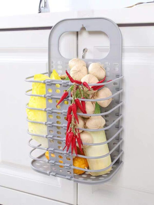 Zuha Wall Mounted Bathroom Hanging Mesh Laundry Basket Toiletry Organization Washing Bin Home Portable Magic Sticker Plastic Laundry Hamper Bag for Bathroom Dirty Clothes
