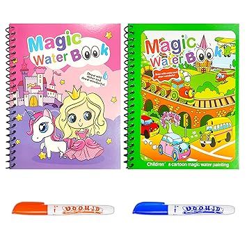 Zuha Reusable Magic Water Coloring Painting Book for Kids - Self Drying Water Pen - Fun and Learn Cartoon Educational Drawing Pad (Pack of 1)