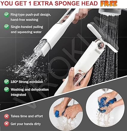 Zuha Mini Mop for Kitchen, Floor, Glass, Car & More - 2 Sponges, Self Squeeze, Strong Absorbent, Wet & Dry Use, Multicolour, ABS & Sponge Material