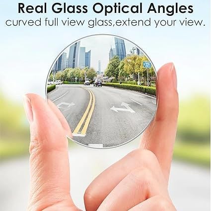 Zuha Car Glass Mirror Blind Spot, 360° Mirror, Rear View Convex Mirror, Parking Mirror For Car, Car Mirror Accessories Frameless Suitable All Cars and Bikes (Round 2-Pcs)
