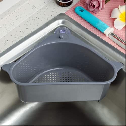 Zuha Plastic Sink Basket Strainer, No Drilling Triangular Multifunctional Drain Shelf Kitchen Sink Strainer Holder Multifunctional Box Organizer for Soap, Sponge