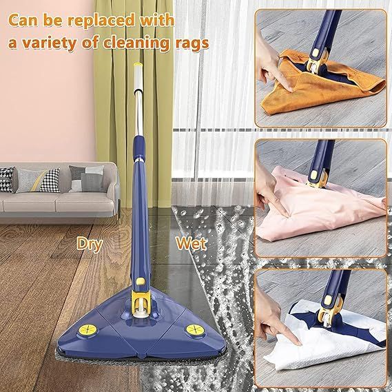 Zuha 360° Rotatable Adjustable Triangle Cleaning Mop with Stainless Steel Long Handle Push-Pull Squeezing Cleaning Mop Dry & Wet Mop Floor Windows Ceiling