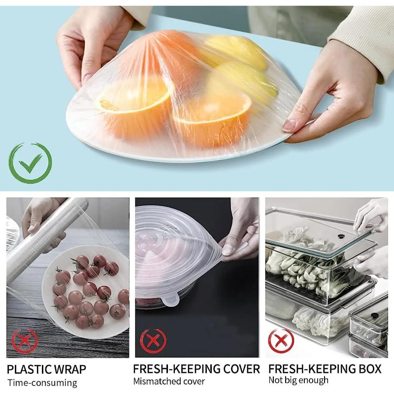 Zuha 100Pcs Elastic Food Storage Covers Adjustable Sealing Bowl Lids Disposable Fresh Keeping Bags for Vegetables Fridge Storage BPA Free Kitchen Wrap Seal Bags