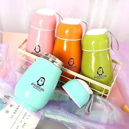 Zuha Penguin Water Bottle 150 ml Thermos Penguin Shape Stainless Steel Vacuum Cup Flask Bottle to Store Juice Hot & Cold Tea Coffee for Outdoor1pc, Multi Colour