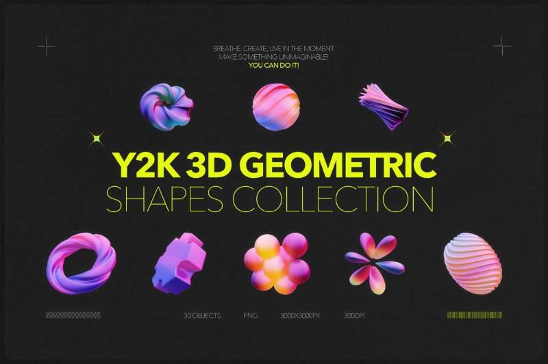 Y2K 3D Geometric Shapes Collection