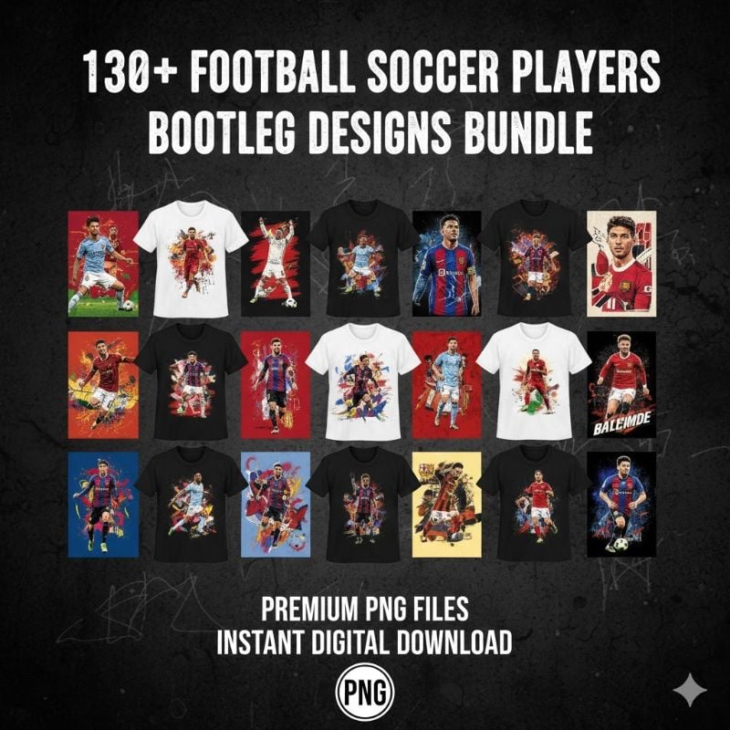 130+ Football Soccer Players Bootleg Designs Bundle