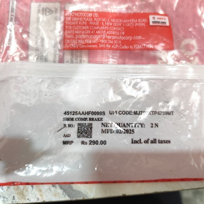 Hero Genuine Brake Shoe / Brake Pad – Confident Braking for Splendor Plus, HF Deluxe, HF Dawn, Splendor Pro, Splendor NXG & Impulse -