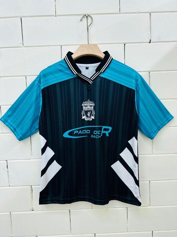 Liverpool Black & Teal Football Jersey – Retro Away Style