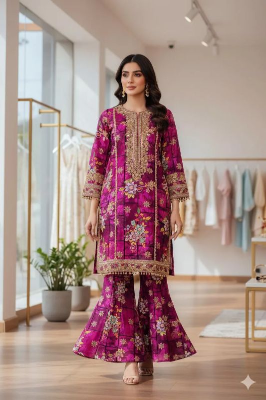 2pc women  unstitched printed suit