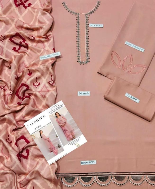 3pc women unstitched Embroidereds suit