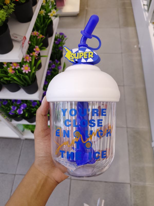 Botol gelas sedotan aduk- warna putih