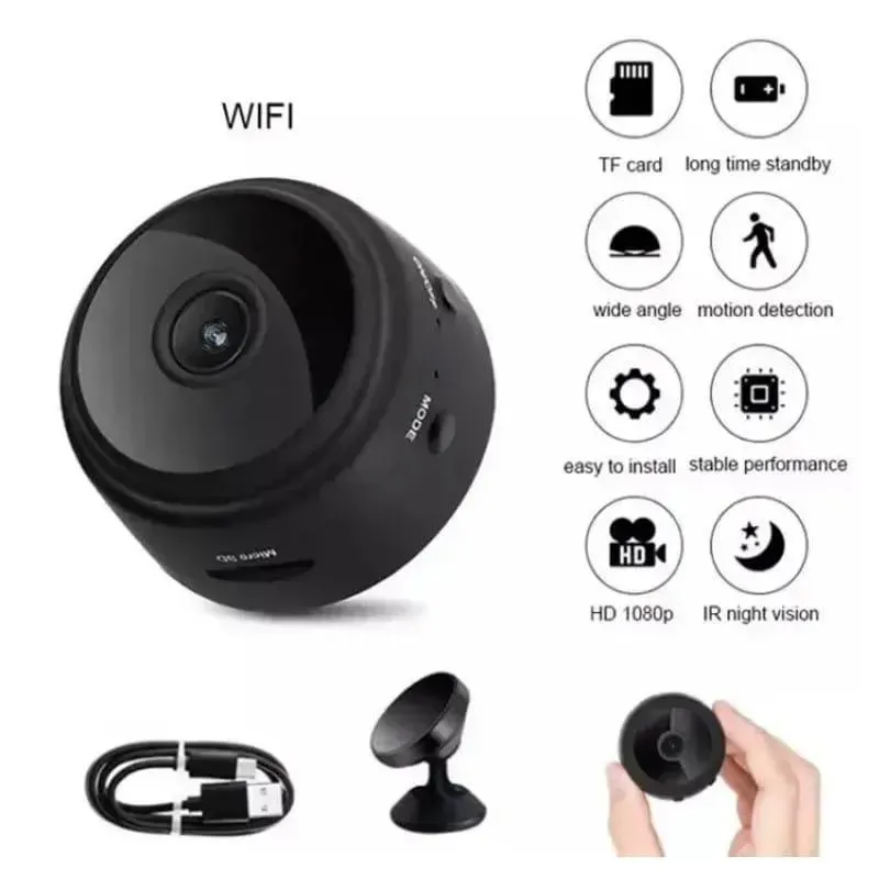 Mini WiFi Camera HD 1080P Night Vision Black
