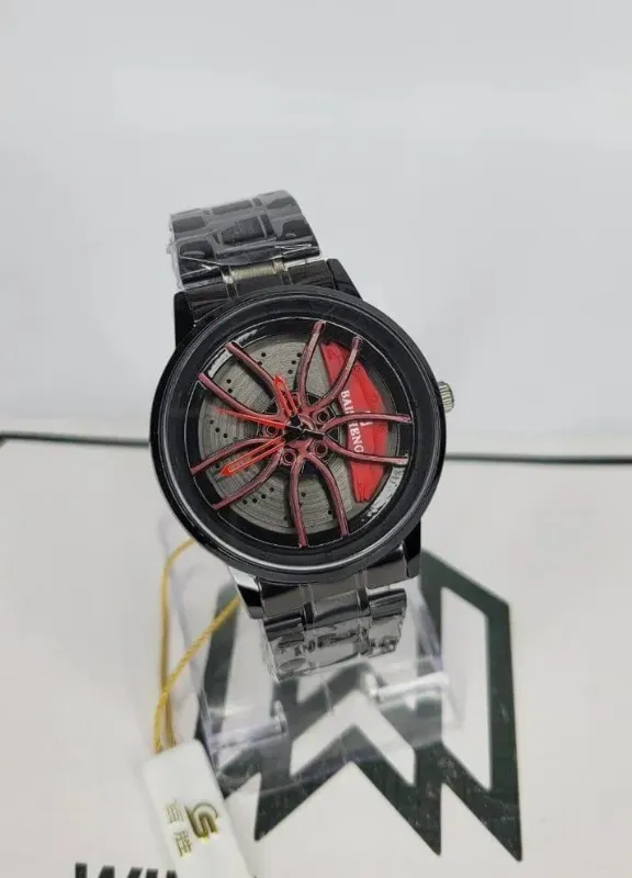Stainless Steel Spinning Watch Blue Dial Black Strap - Multicolor