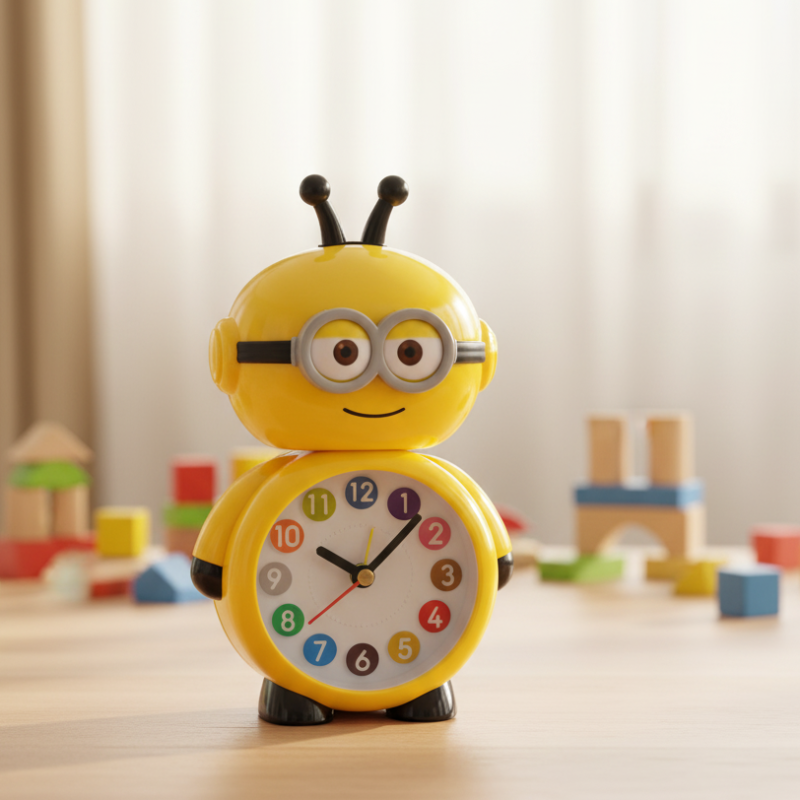 Adorable Yellow Bee/Minion Style Alarm Clock with Colorful Numbers